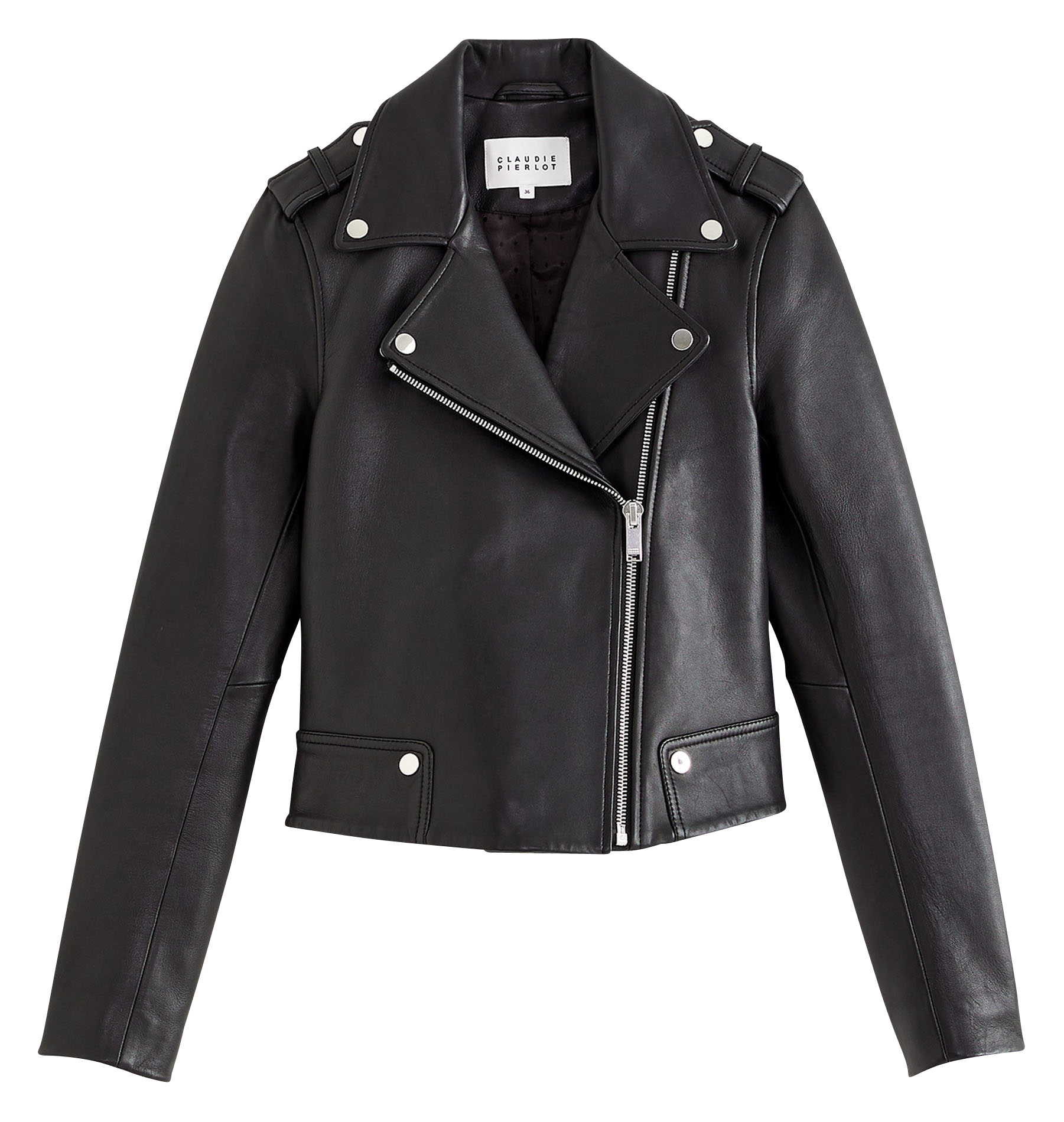 Blouson court en cuir| Noir
