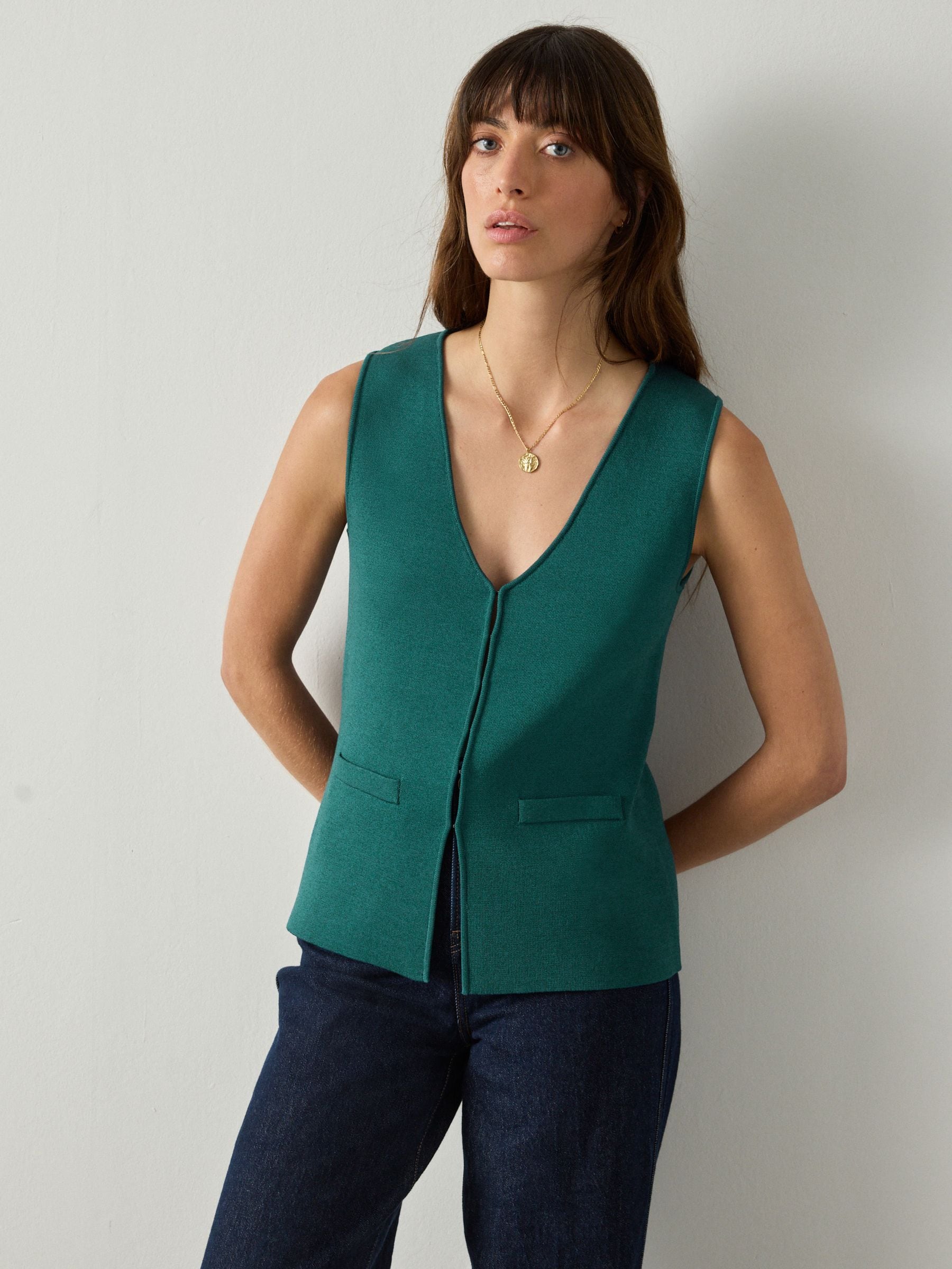 Blauwgroen - Nette gebreide gilet met V-hals
