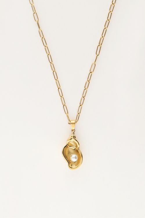 Ocean schakelketting met wokkelschelp en parel