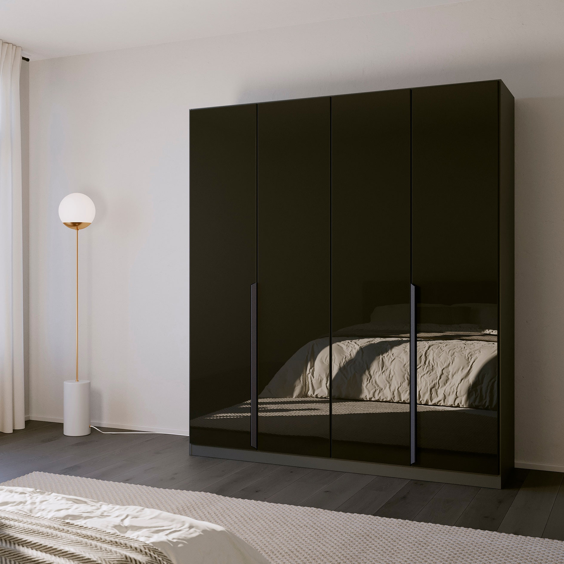 Drehtürenschrank - grau - 4 Glastüren - 181 cm