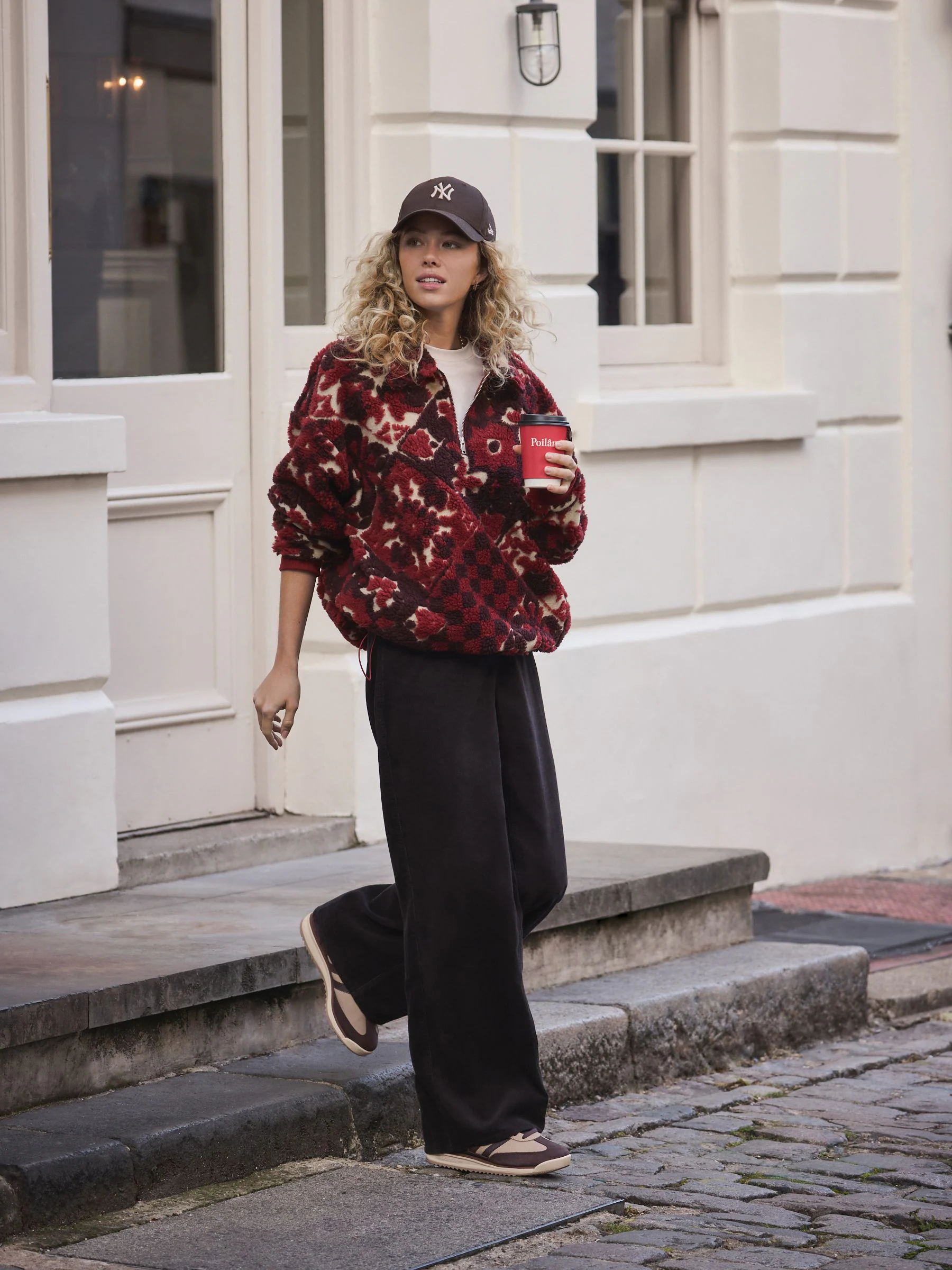 Bordeauxrood gebloemd - Jacquard Teddy Borg Quarter Zip Fleece Sweatshirt