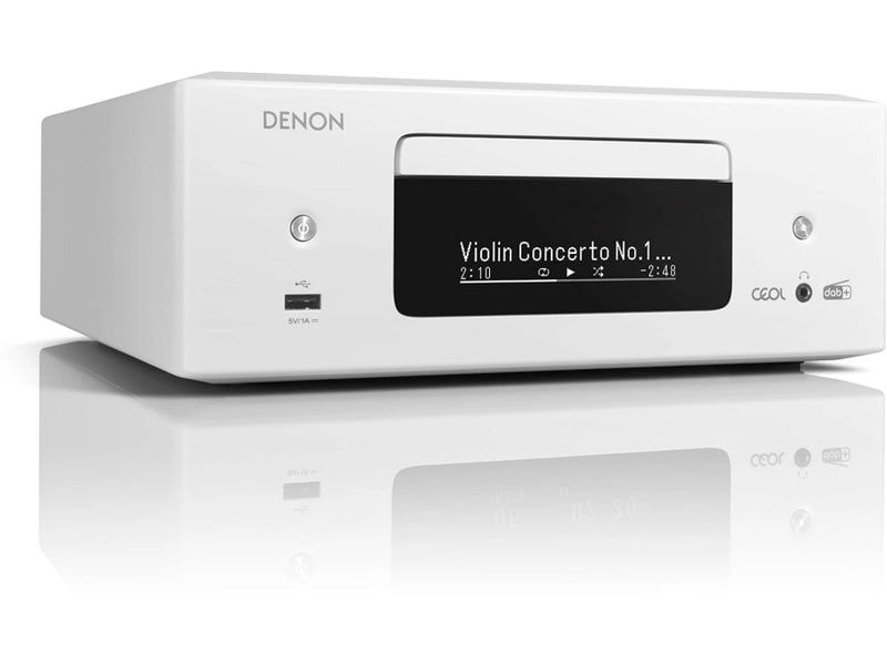 Denon Stereo-Receiver RCD-N12DAB Weiss Design-Komplettsystem mit CD-Player, DAB-/UKW-Radio, HDMI ARC und Streaming