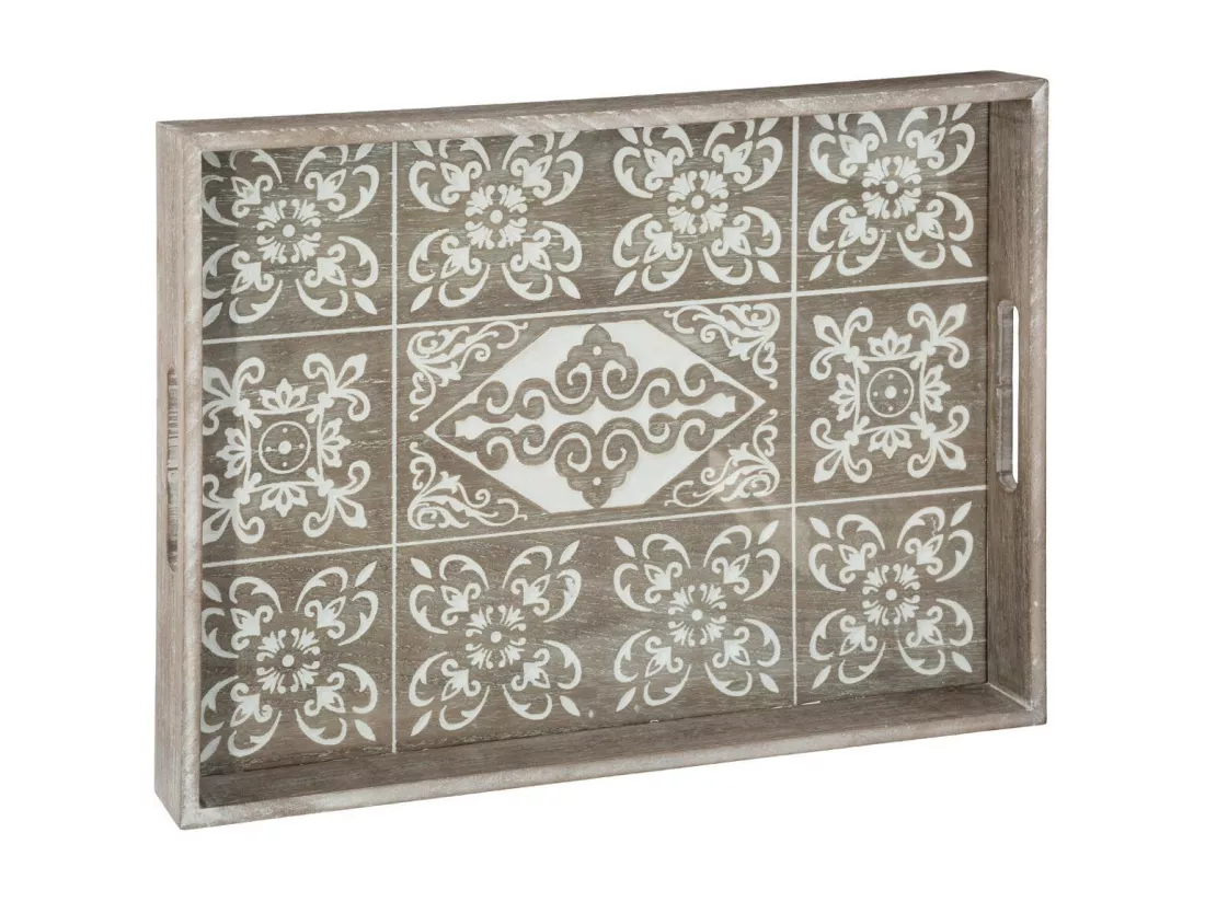Plateau en Bois Blanchi et Verre