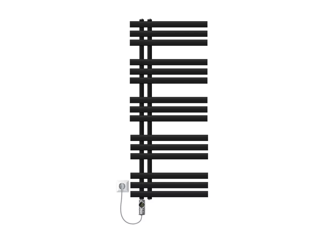 Radiateur de salle de bain acier noir mat 50x120cm avec élément chauffant 900W