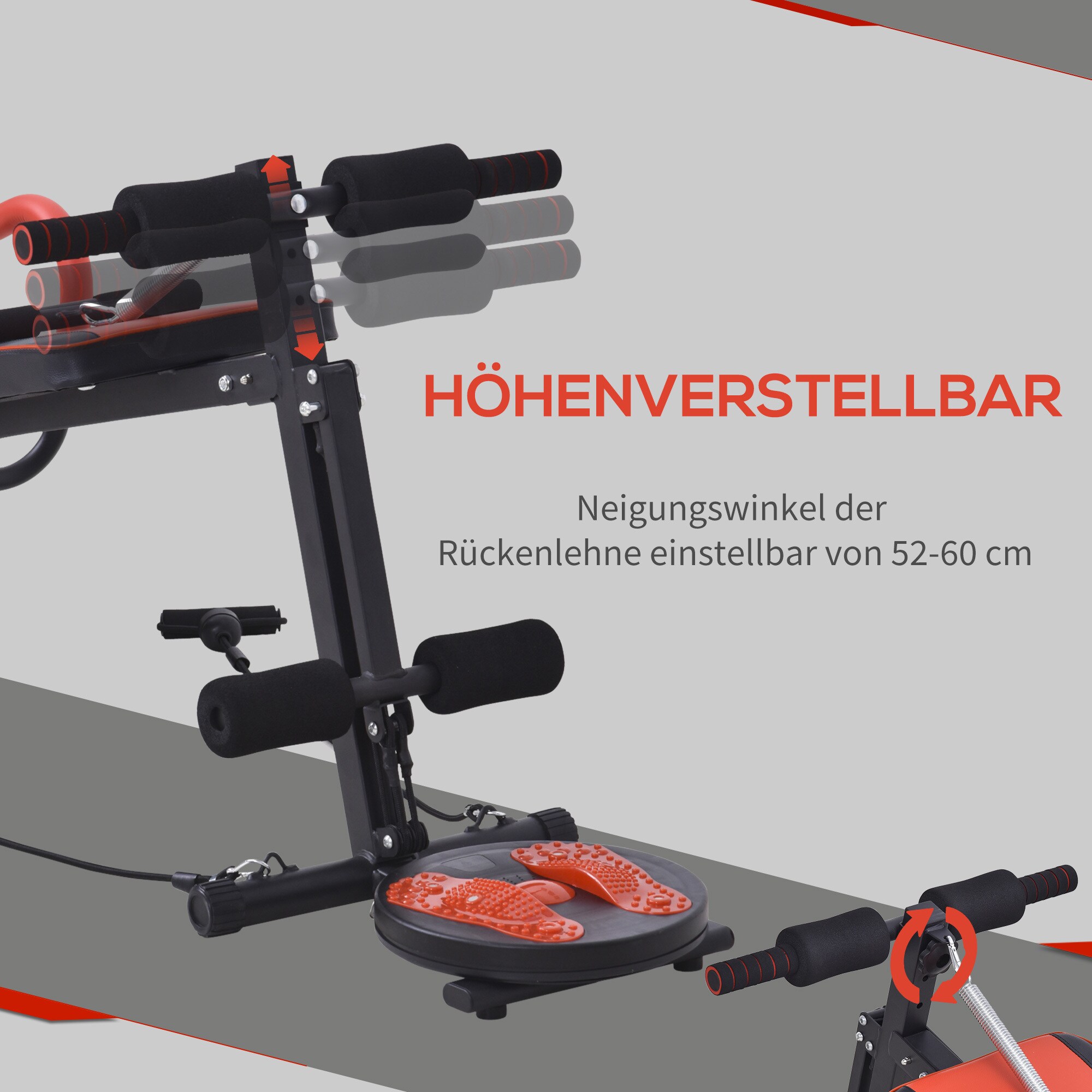 HOMCOM Sit-Up-Bank verstellbar rot, schwarz 166 x 53 x 52-60 cm (LxBxH)