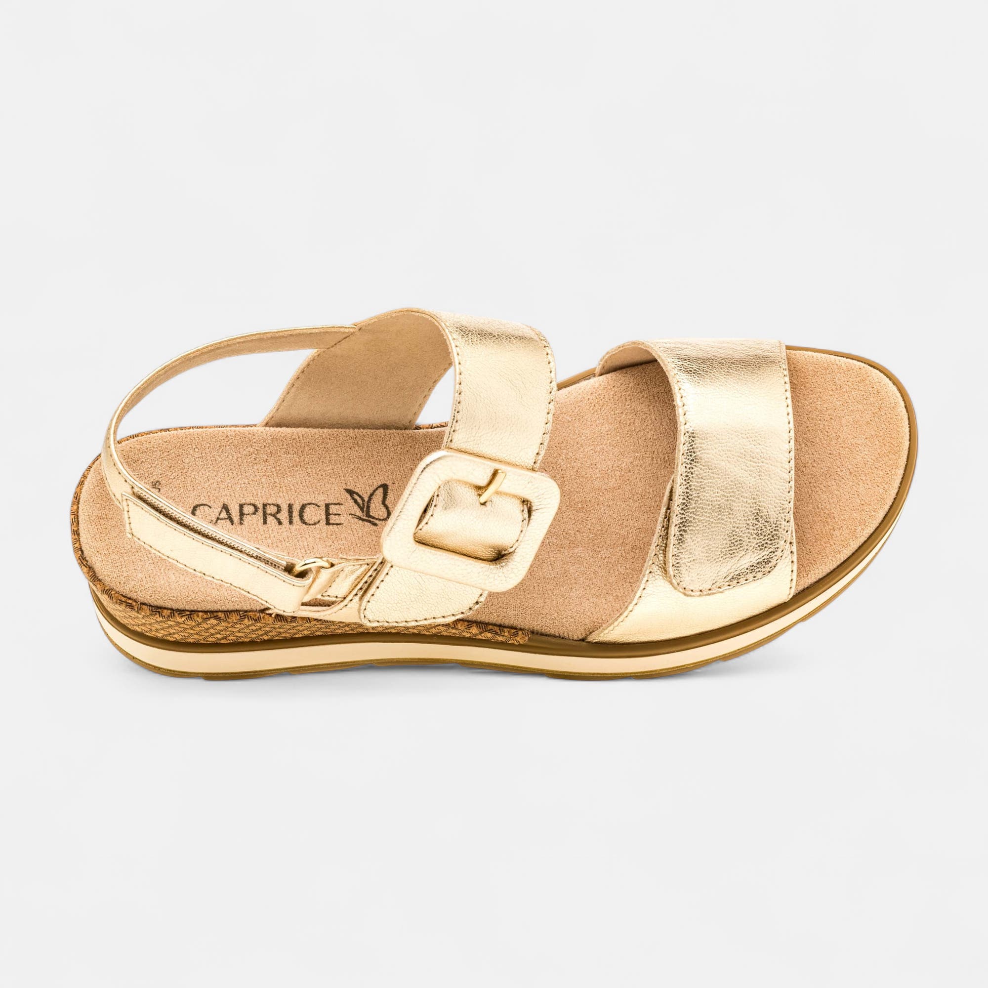 Sandales à talon compensé Femme en cuir or
