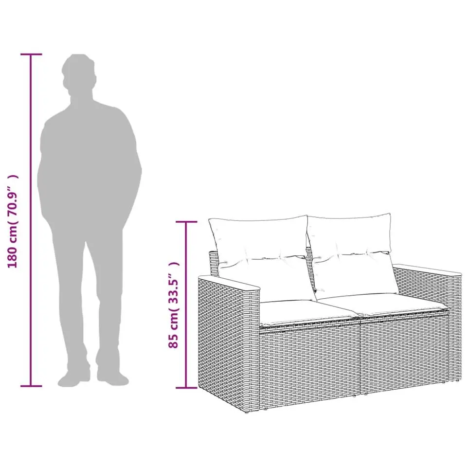 vidaXL - Tuinbank 2-zits - Grijs - Poly rattan - Met kussens