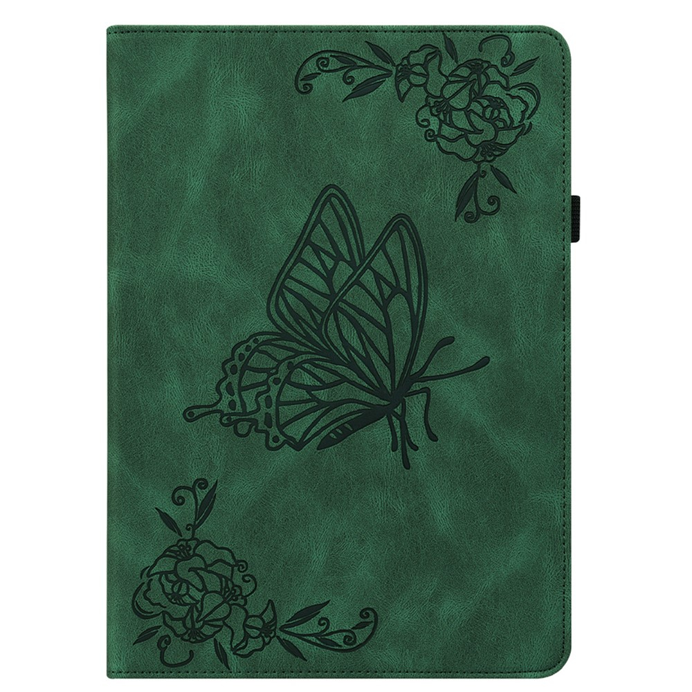 Samsung Galaxy Tab A11  Plus / A9  Plus Leder Tasche Flip Cover Schmetterling Imprint - Grün