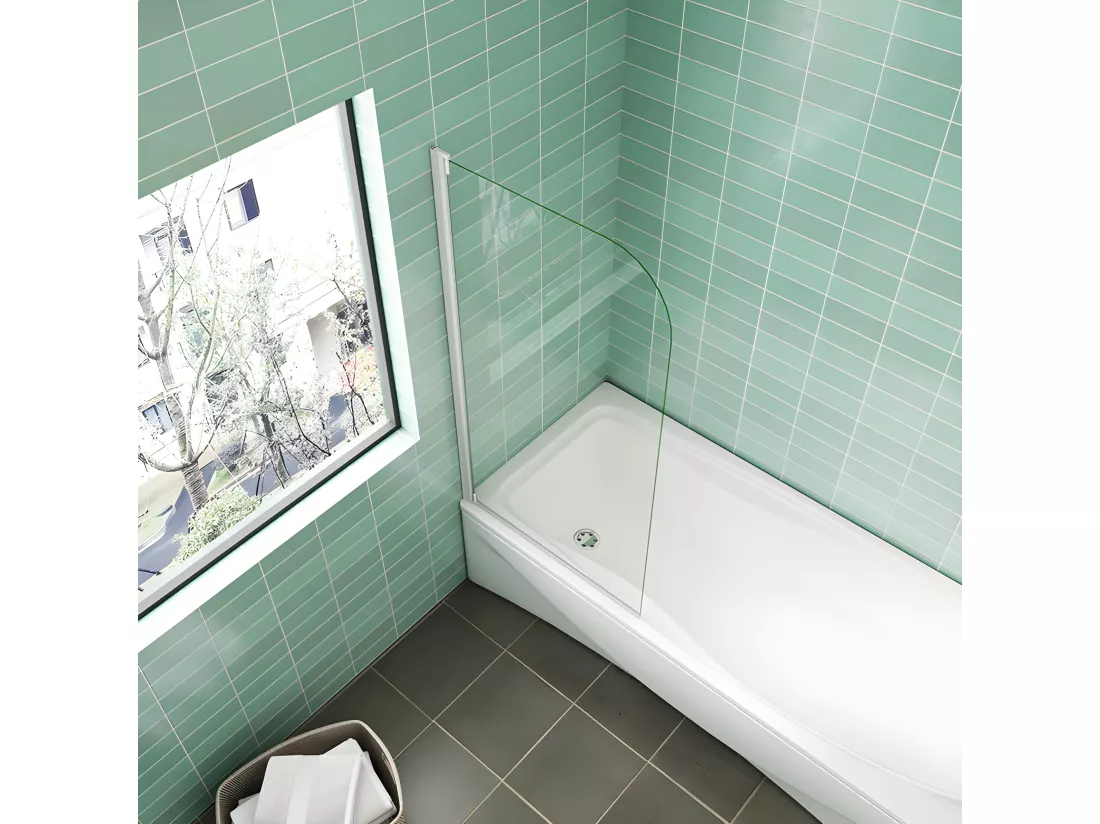Pare-baignoire 70x130cm profilé blanc, écran paroi de baignoire pivotante 180° en verre de sécurité