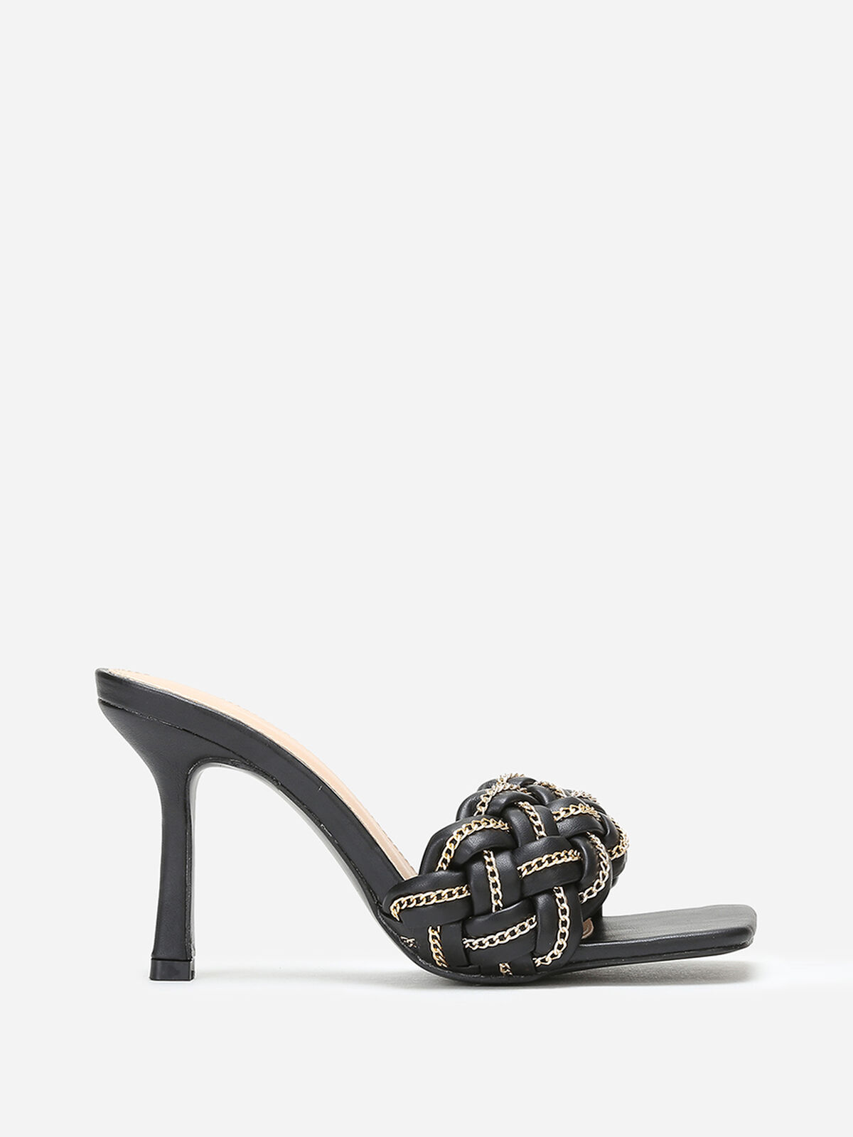 Mules à bride tressée avec fins maillons- Noir
