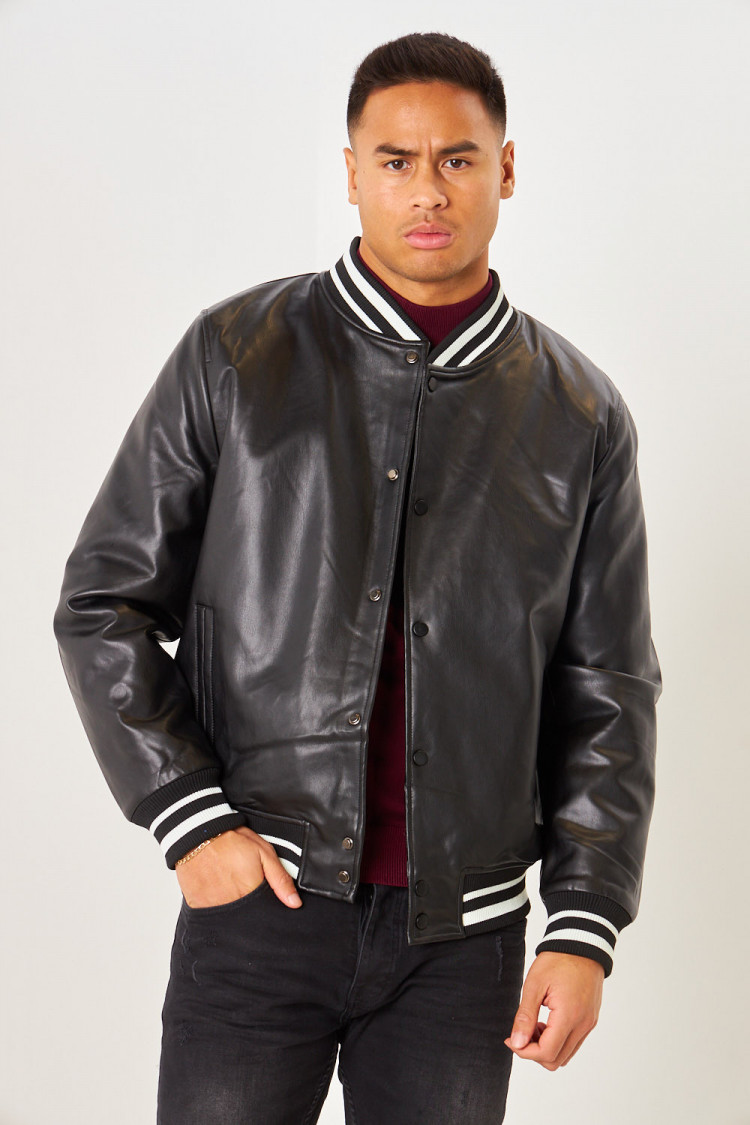 Bomber noir en simili cuir