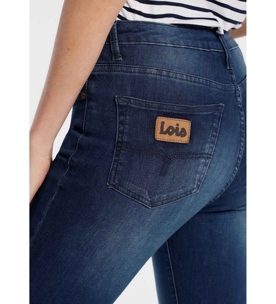Lois Jeans Denim Azul Médio Escuro Cintura Alta Corte Skinny