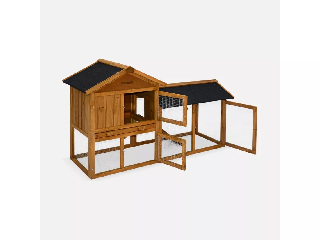 Clapier en bois Hotot pour lapin et autres rongeurs. 4 lapins. cage à lapin avec enclos. espace intérieur et extérieur. poulailler