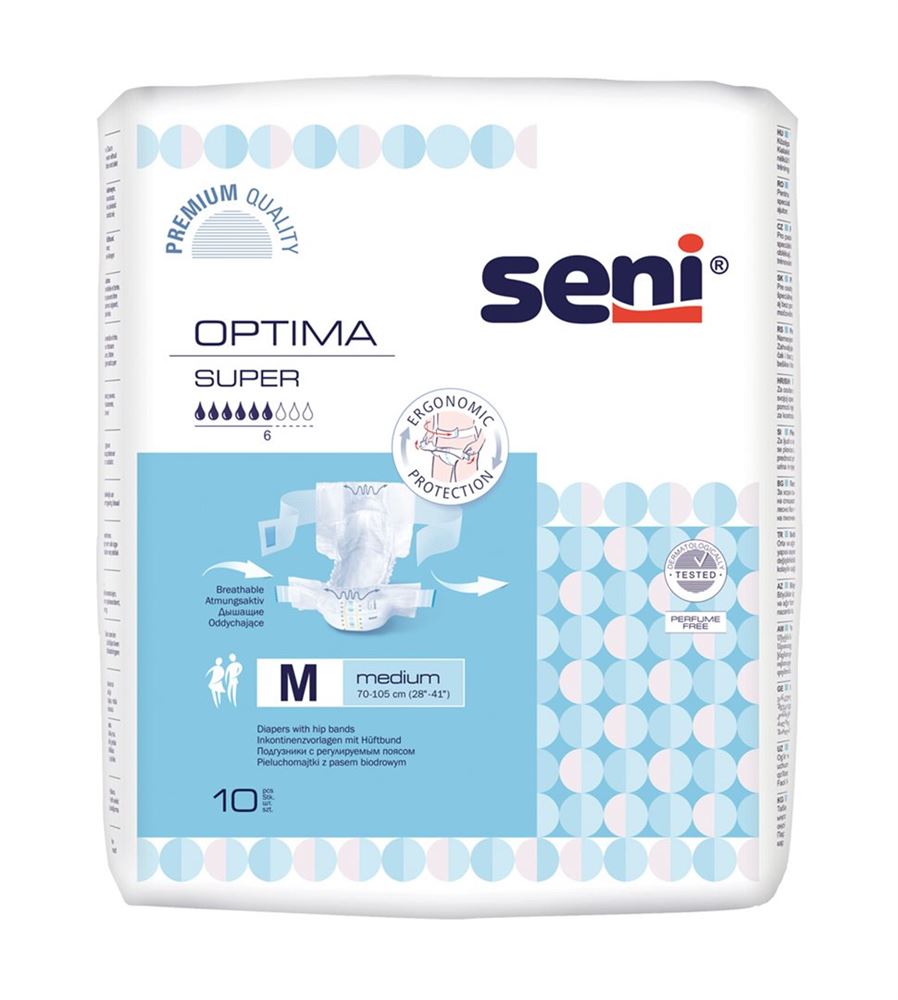 Seni Optima Super Vorlagen<br>10 Stück, M, mit Hüftbund atmungsaktiv Hüftumfang 70-105cm 6 Tropfen