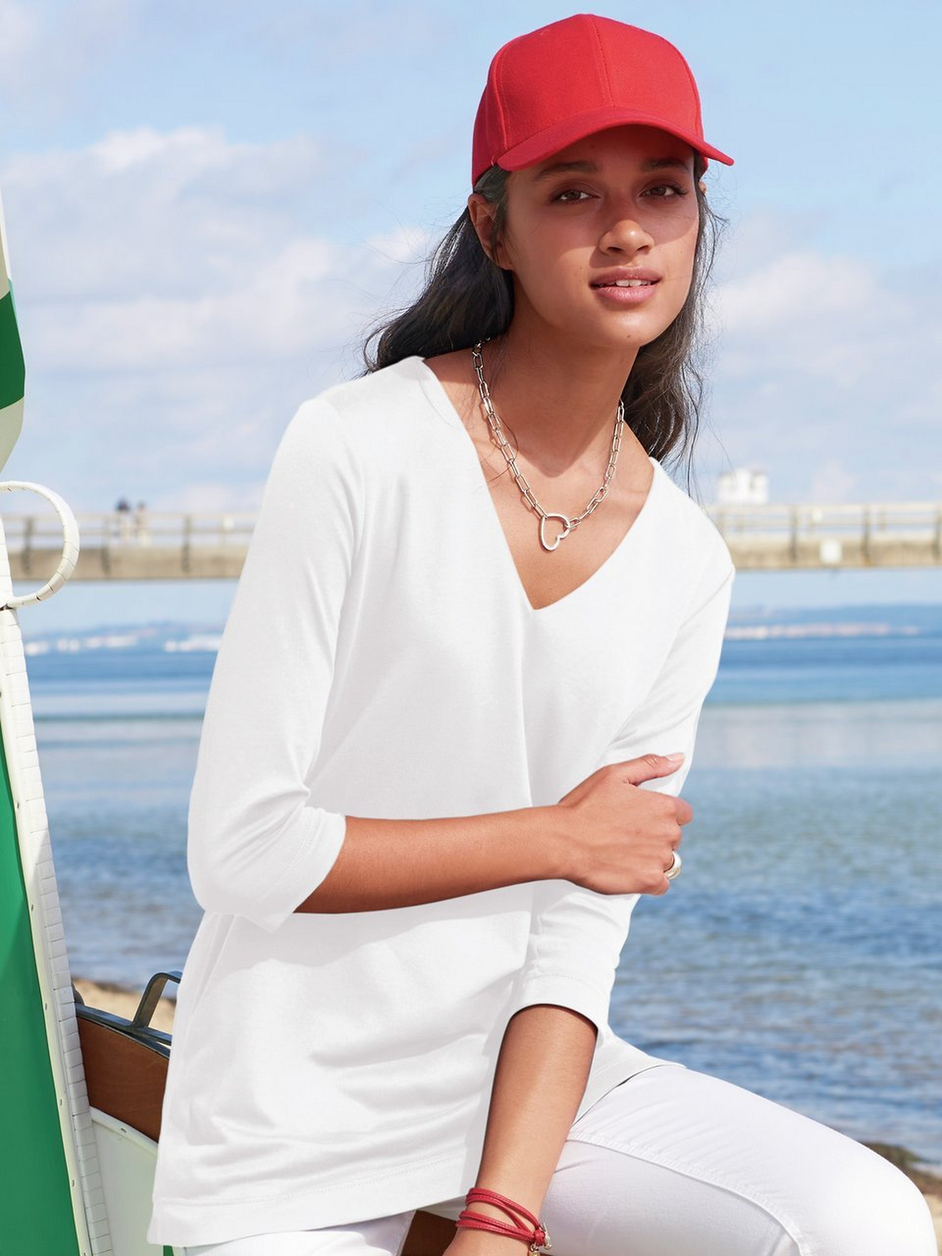 V-Shirt mit 3/4-Arm