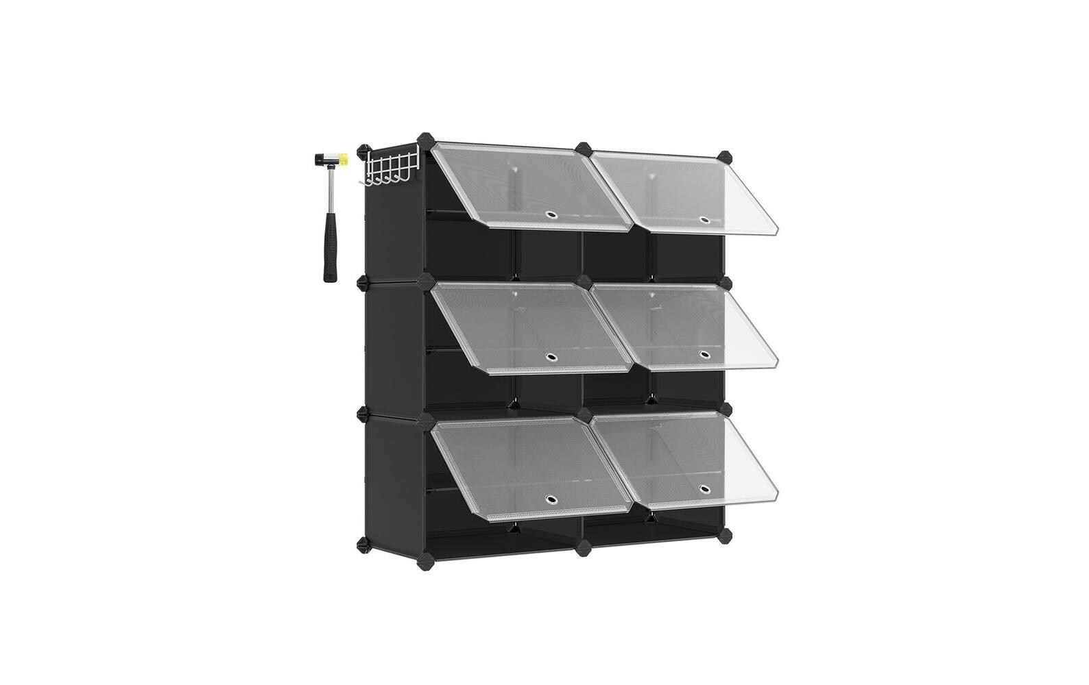 Schuhboxen stapelbar 124 x 94 cm, SchwarzSchuhregal mit 6 Fächern