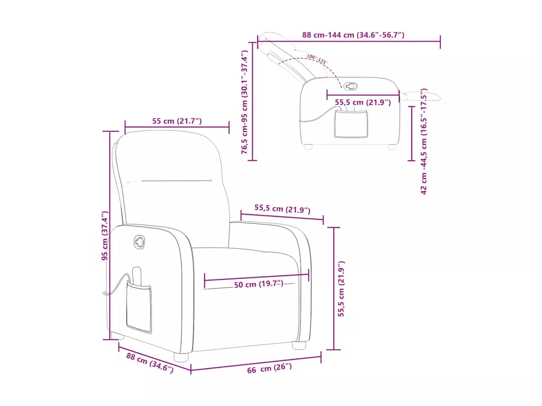 Fauteuil de massage inclinable Noir Tissu