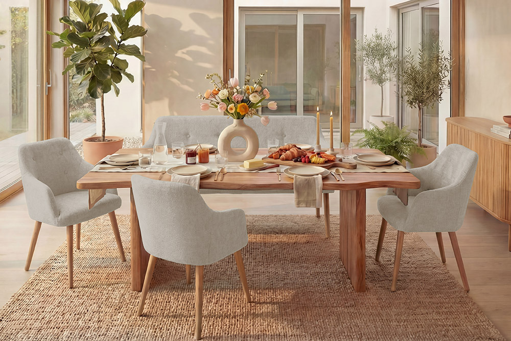 Nordische Sitzbank SCANDINAVIA MEISTERSTÜCK 115cm beige natur Massivholz mit Armlehne