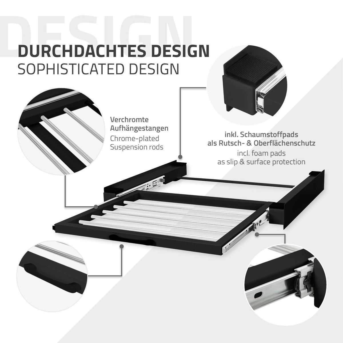 ML-Design Stapelframe met waslijn, staal, 60,5 x 54,5 cm, zwart, verbindingsframe voor wasmachine/droger, stapelkit met uitschuifbare handdoekhouder, drogerkolom, universeel stapelframe