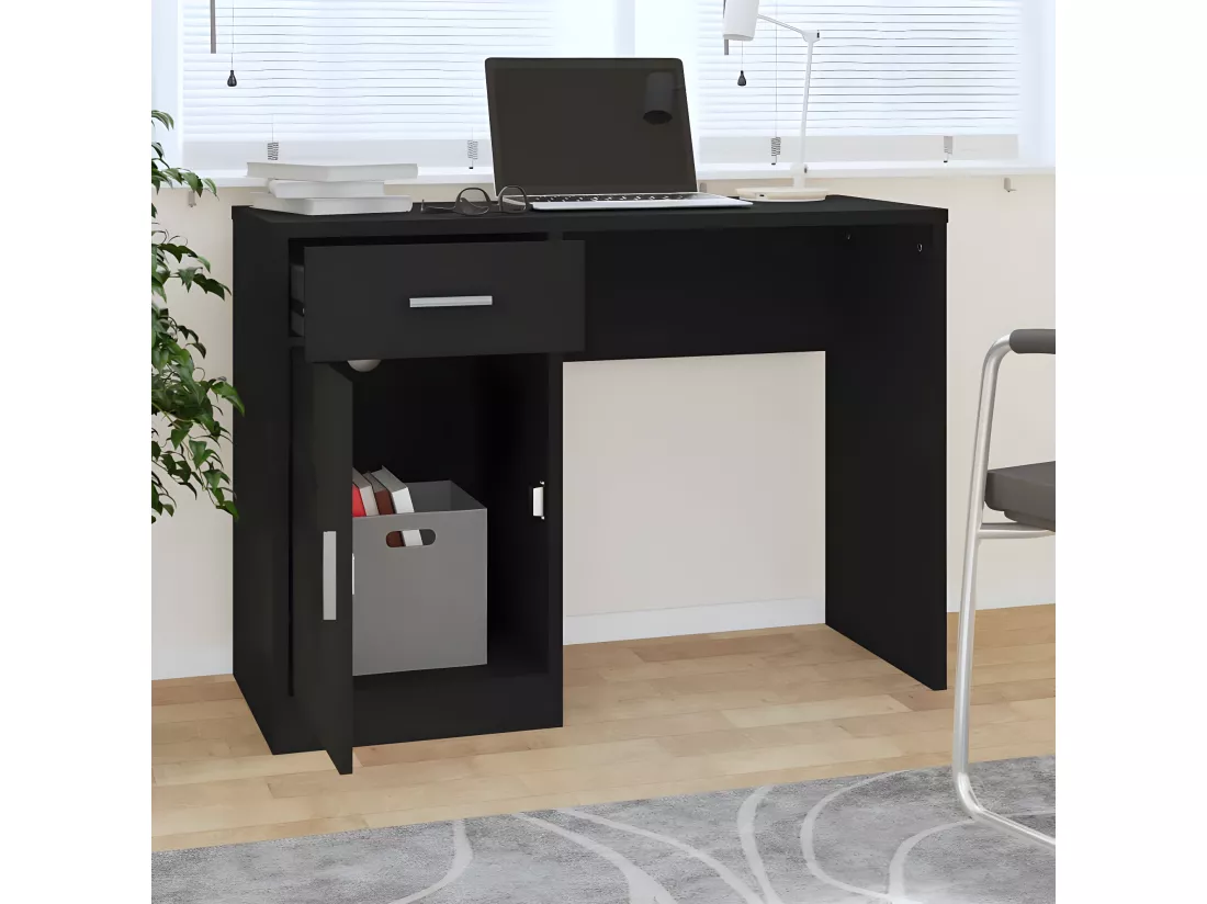 Bureau avec tiroir et armoire Noir 100x40x73 cm Bois ingénierie