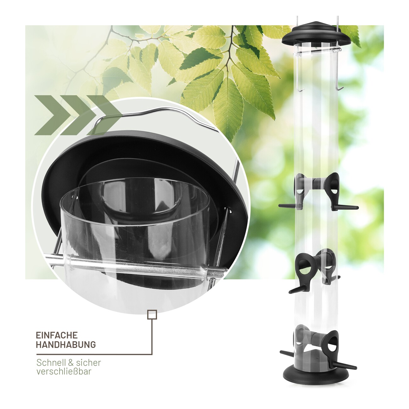 wildtier liebe Futtersäule für Samen, Körner & Kerne 52cm, Schwarz