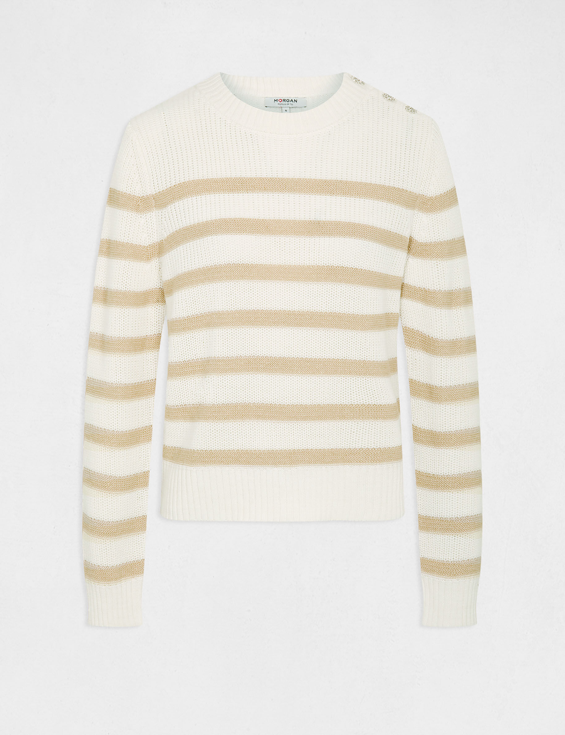 Pull manches longues à rayures ecru femme - ecru