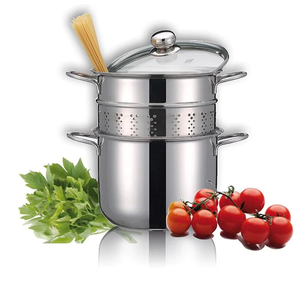 Cuiseur à pâtes en inox 18 10 avec couvercle en verre 22 cm 5 L Inoxri