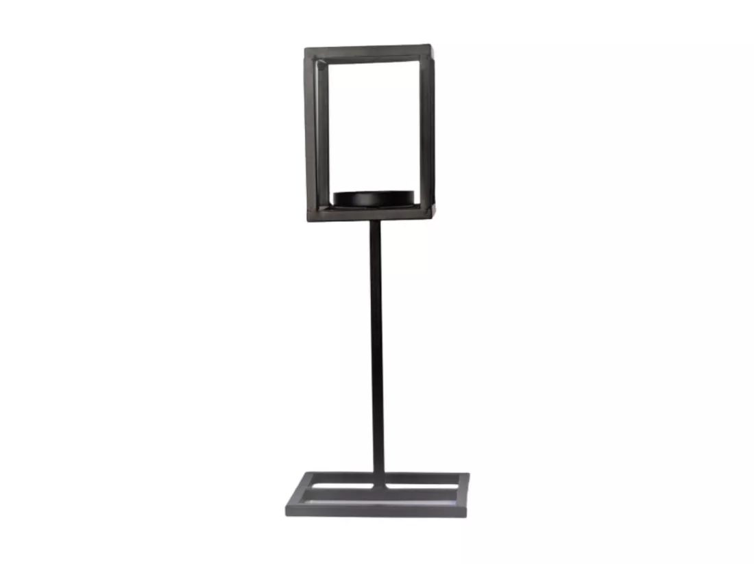 Bougeoir carré sur pied en métal noir 11 x 40 cm