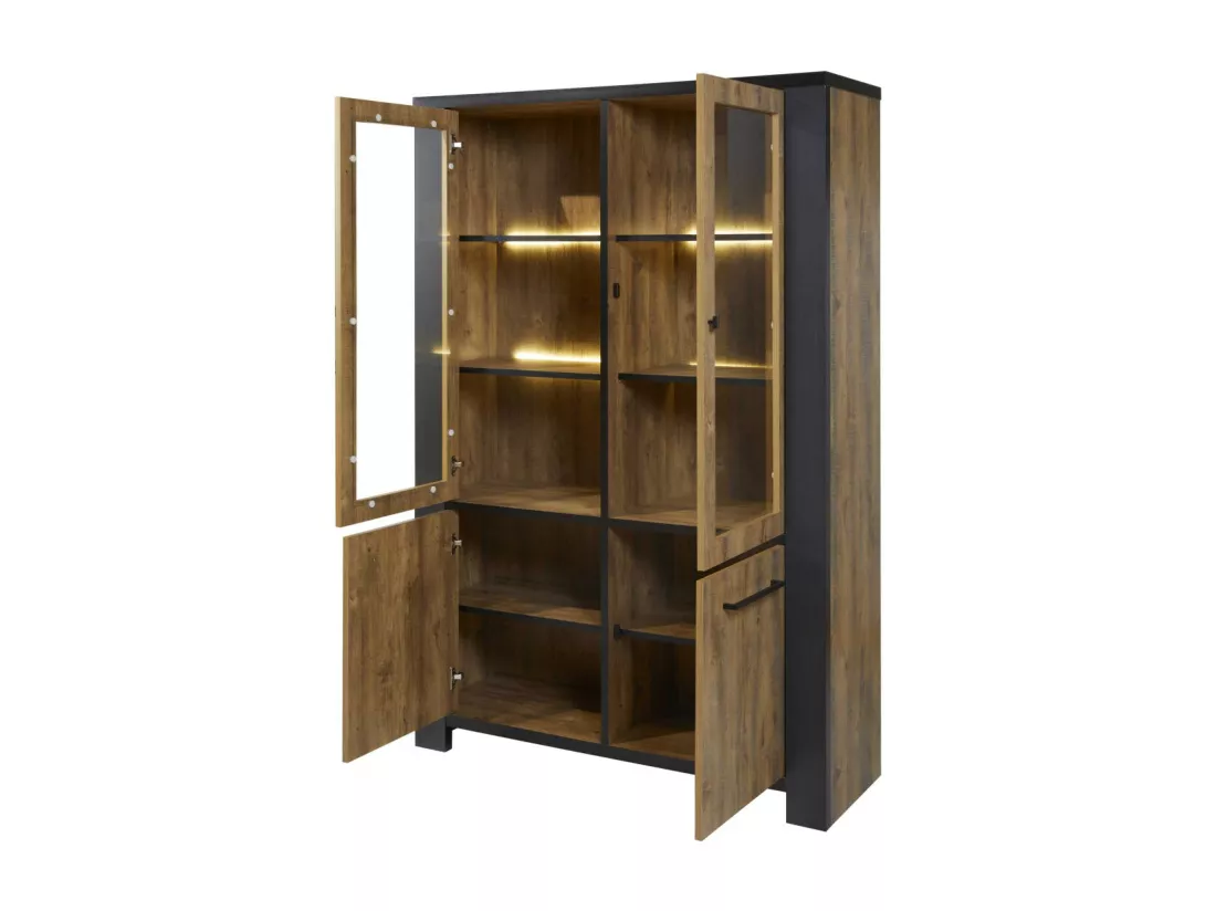 Argentier 4 portes Chêne Antique à Led - COLORADO