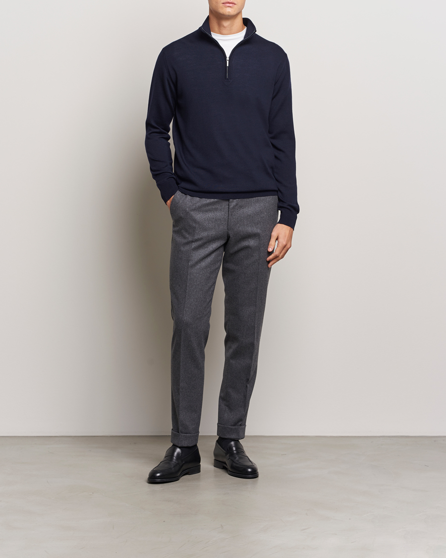 Morgano Extra Fine Merino Wool Half-Zip Navy
