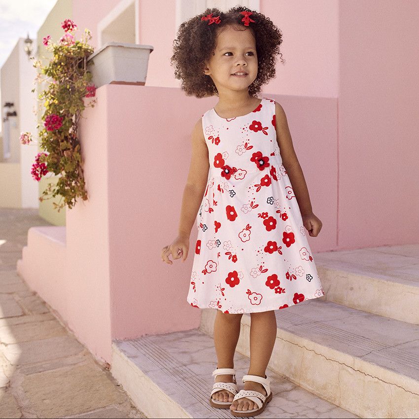 Robe sans manches imprimé fleurs pour bébé fille - Rouge