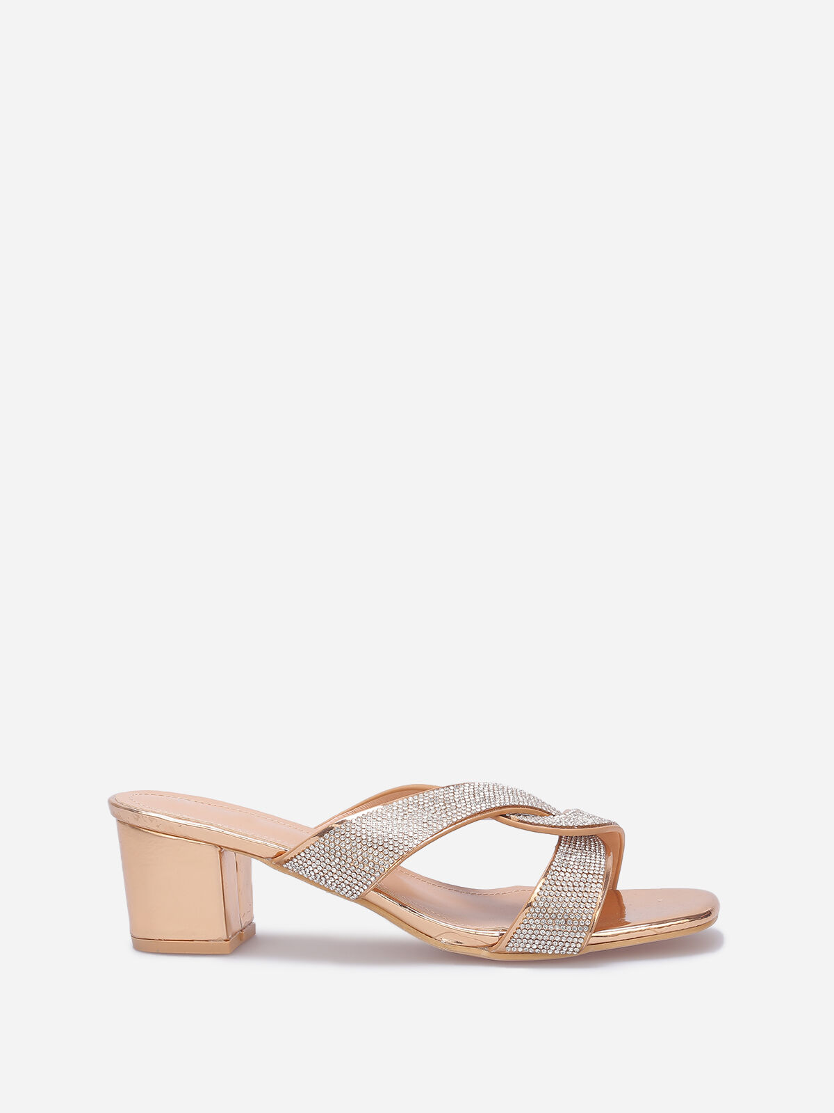 Mules à brides croisées et strass grandes tailles- Doré rose
