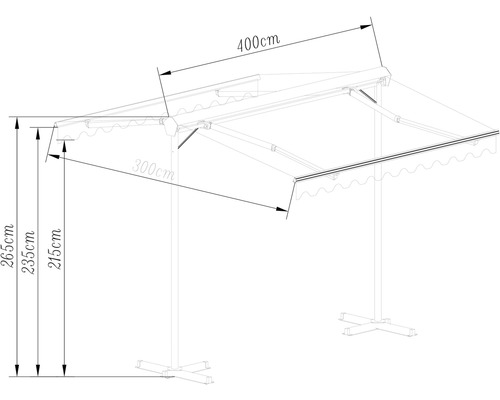 Vrijstaande zonnescherm 4x3, doek effen grijs, frame RAL 7015 leigrijs, incl. slinger