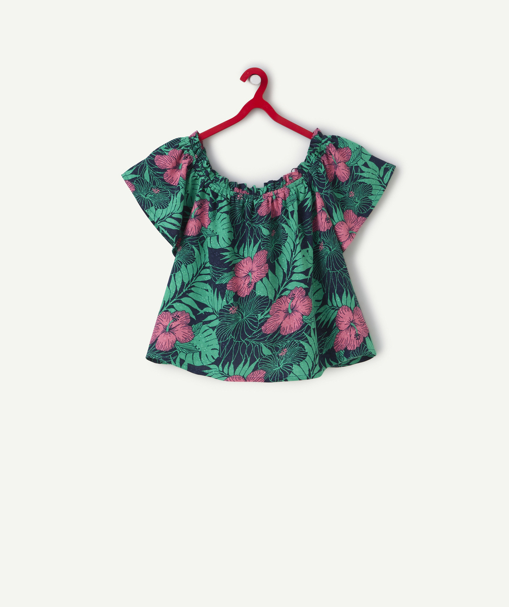 chemise manches courte fille en viscose responsable imprimé tropical