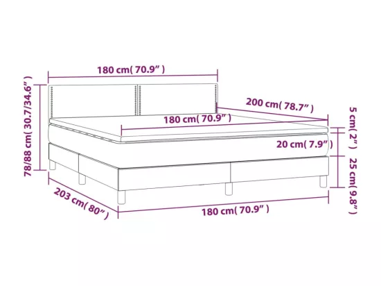 Sommier tapissier avec matelas et LED Taupe 180x200 cm Tissu