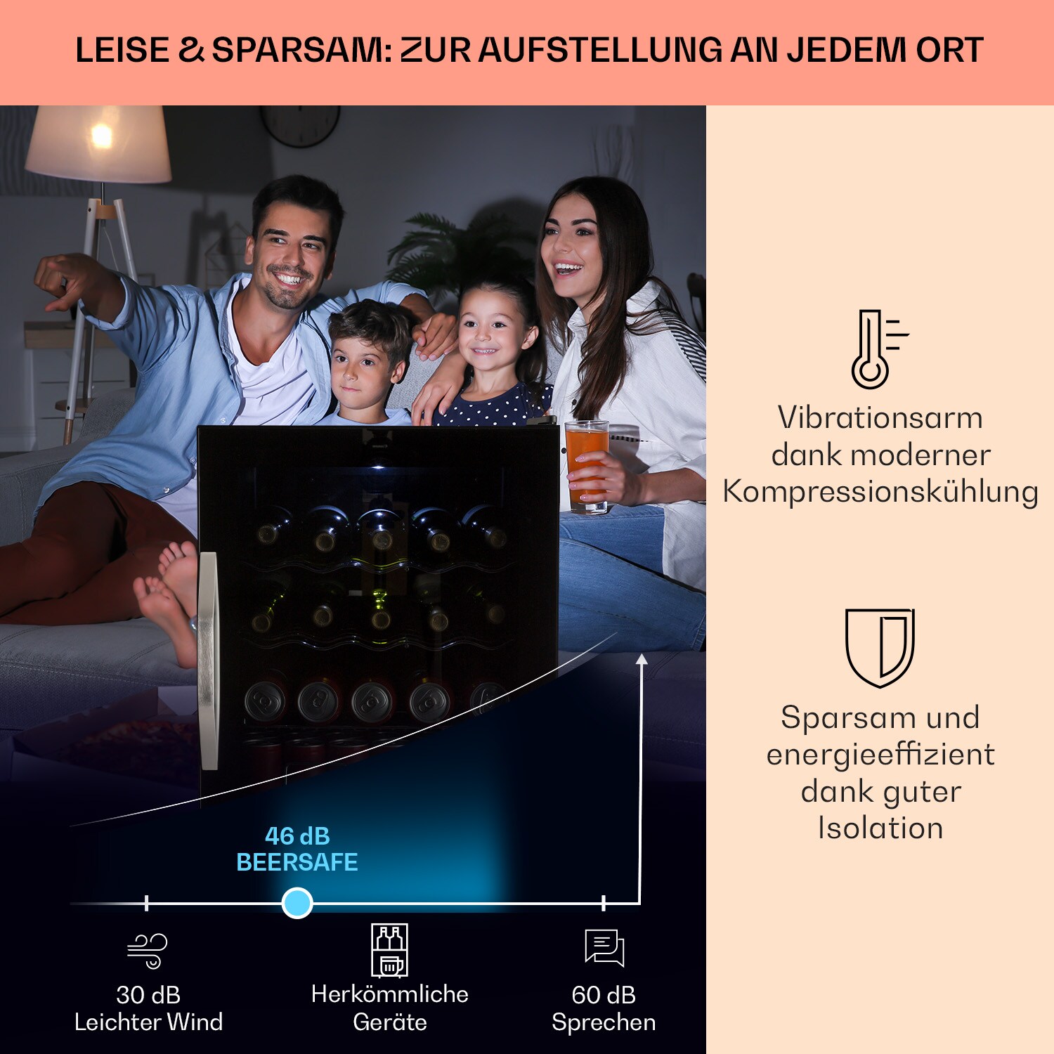 Beersafe XL Onyx Kühlschrank 60 Liter 4 Böden Panoramaglastür 60 Liter