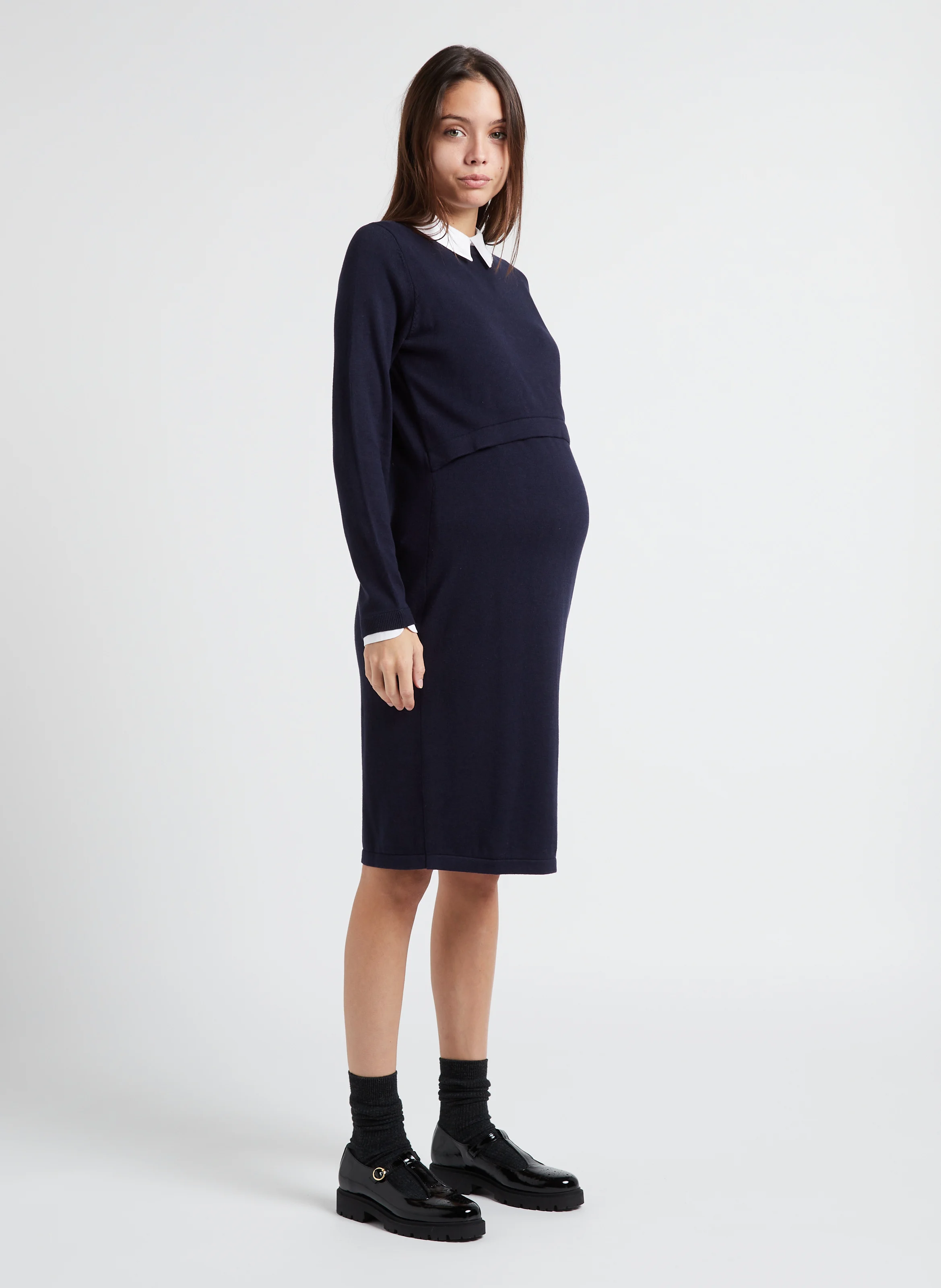 HARLENE - Robe pull de grossesse en coton mélangé | Bleu