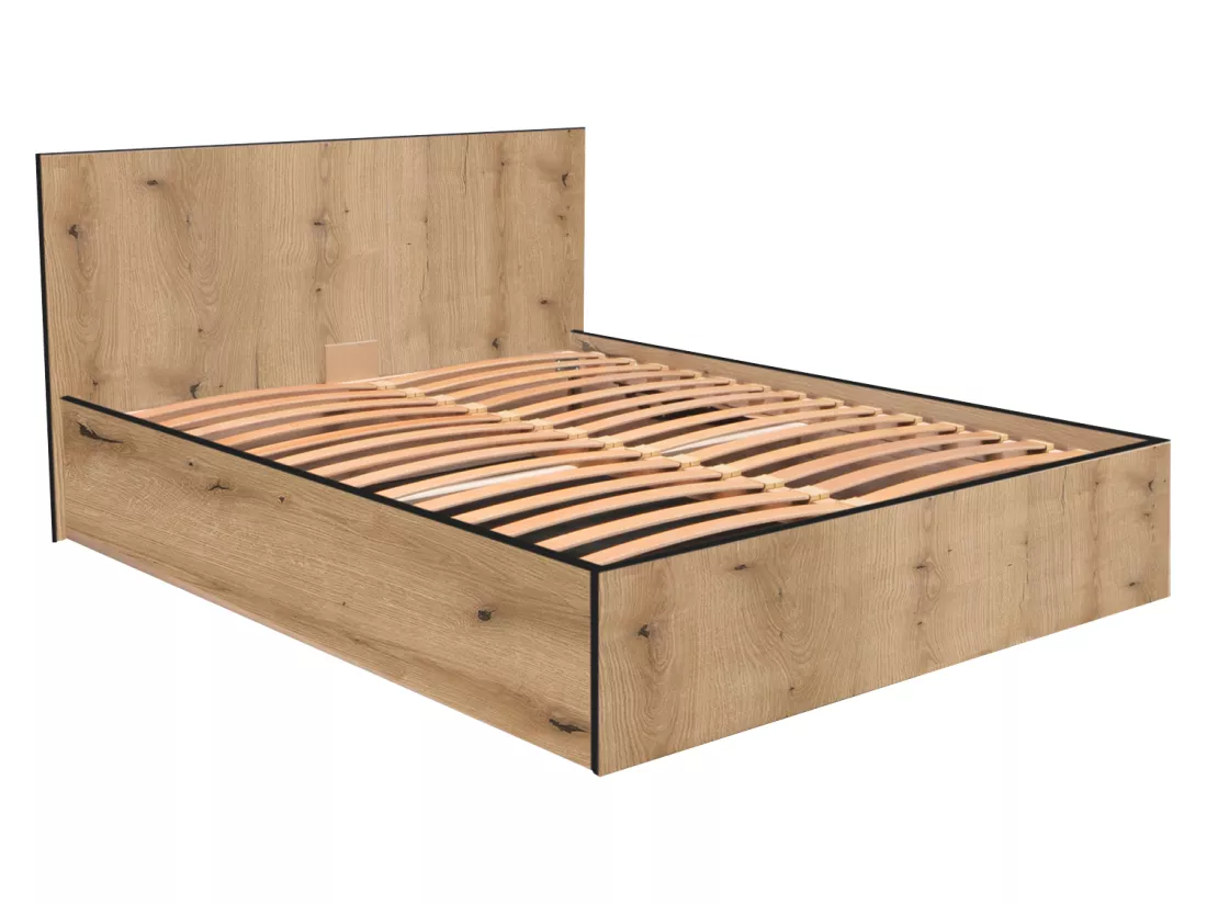 Lit coffre 140 x 190 cm - Coloris : Naturel et anthracite + Matelas - ELPHEGE
