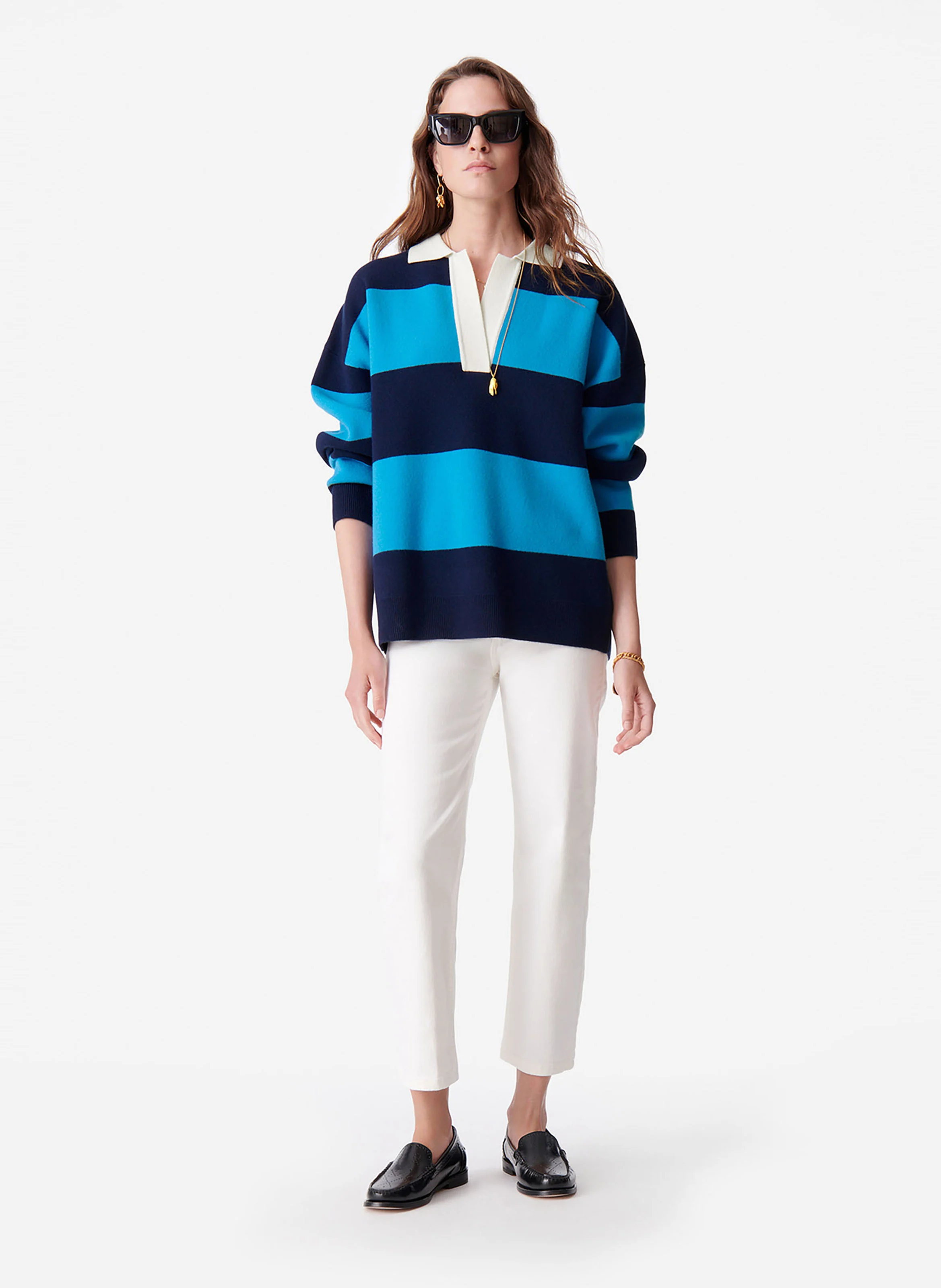 DOLLY - Pull col polo oversize en laine | Bleu