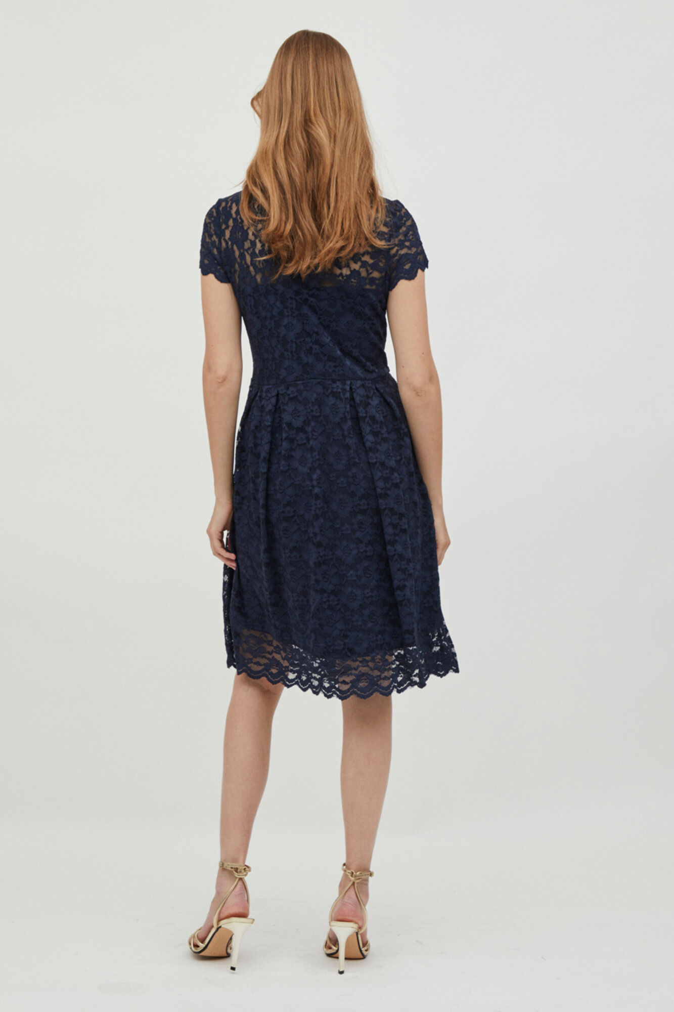 Vestido curto de renda - Azul marinho