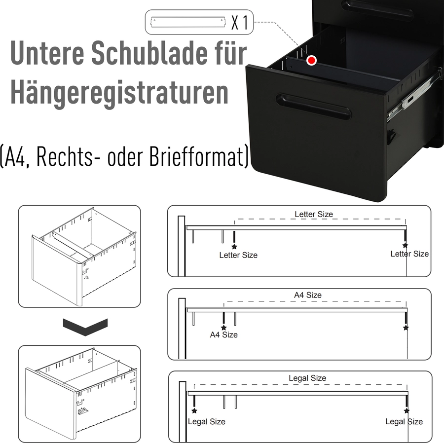 Vinsetto Aktenschrank mit Schließfach schwarz