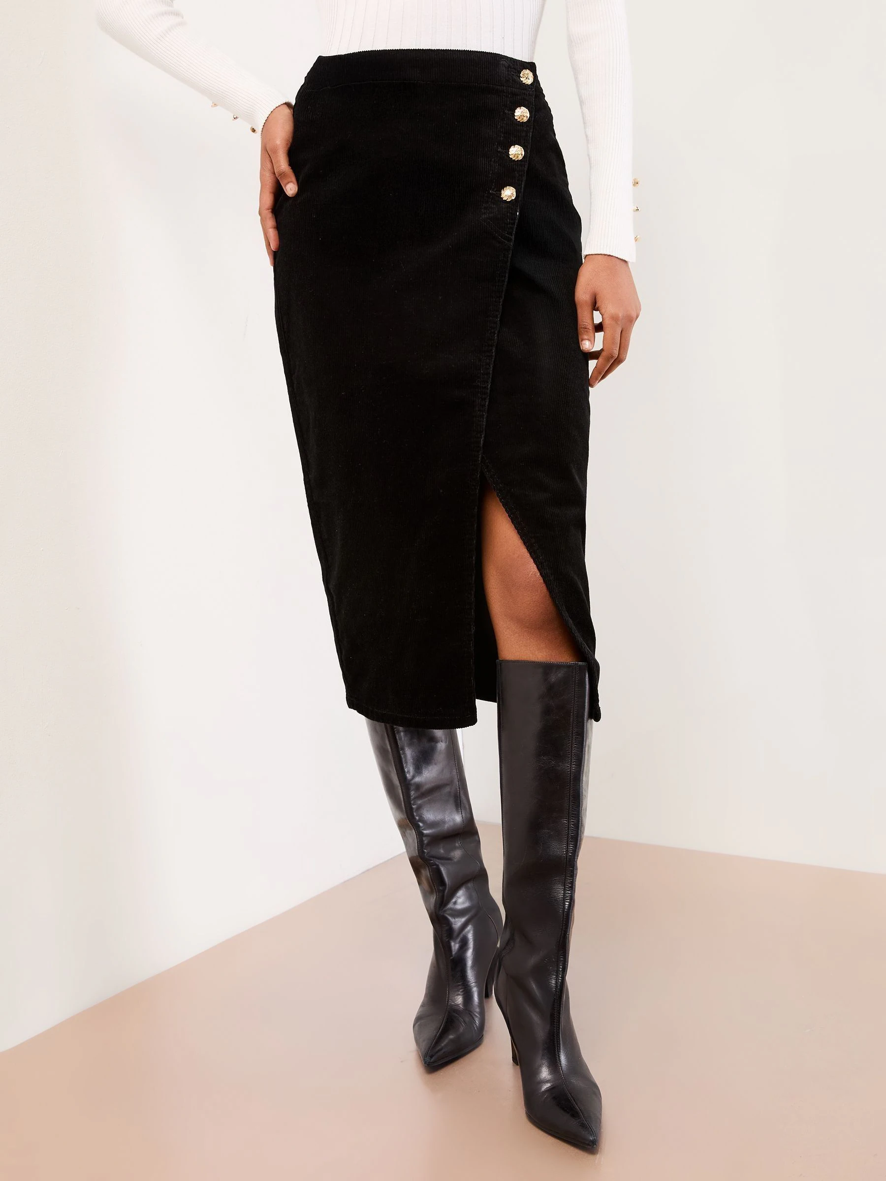 Lipsy - Asymmetrische midirok met knopen