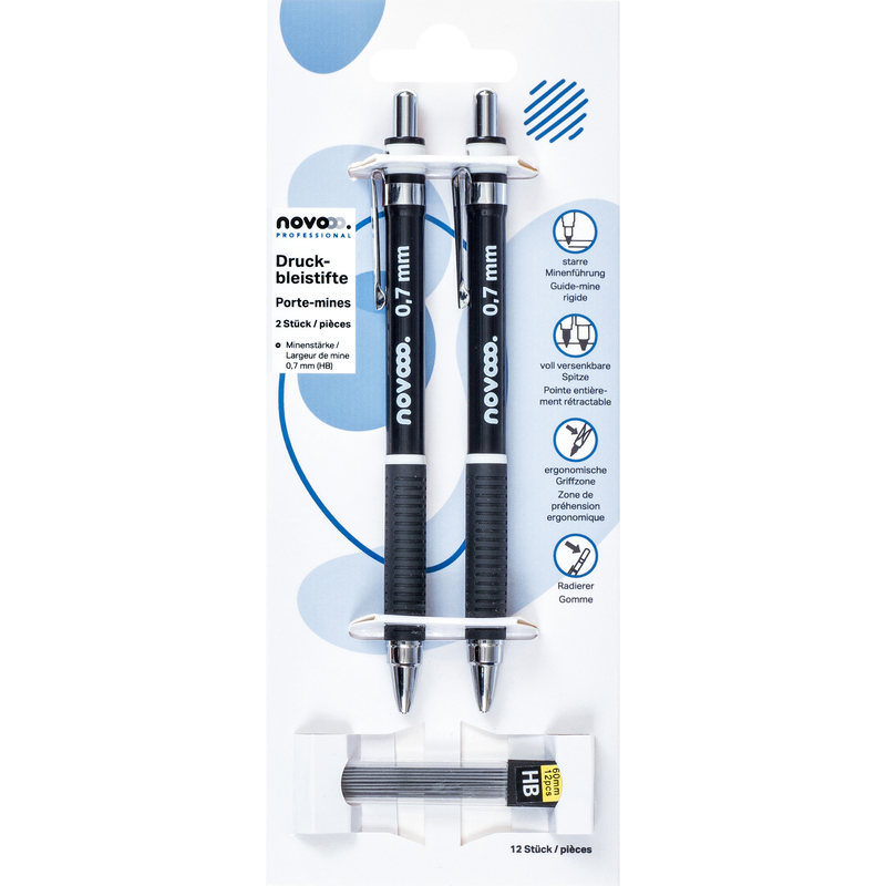 novooo Druckbleistift Professional, 2 Stück, 0.7 mm, HB, schwarz