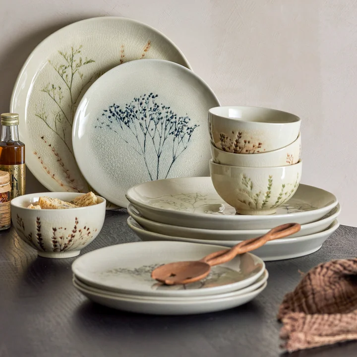 Bloomingville - Bea Geschirrset, natur (12-teilig)