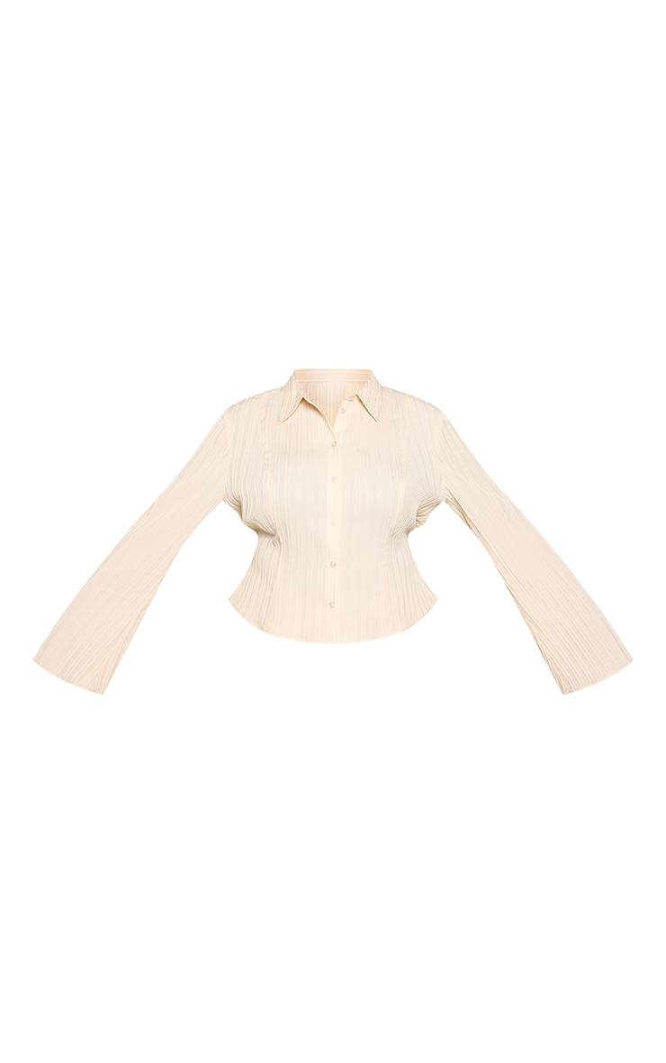 Crème Chemise Grande Taille À Texture Satinée Avec Lien Dans Le Dos