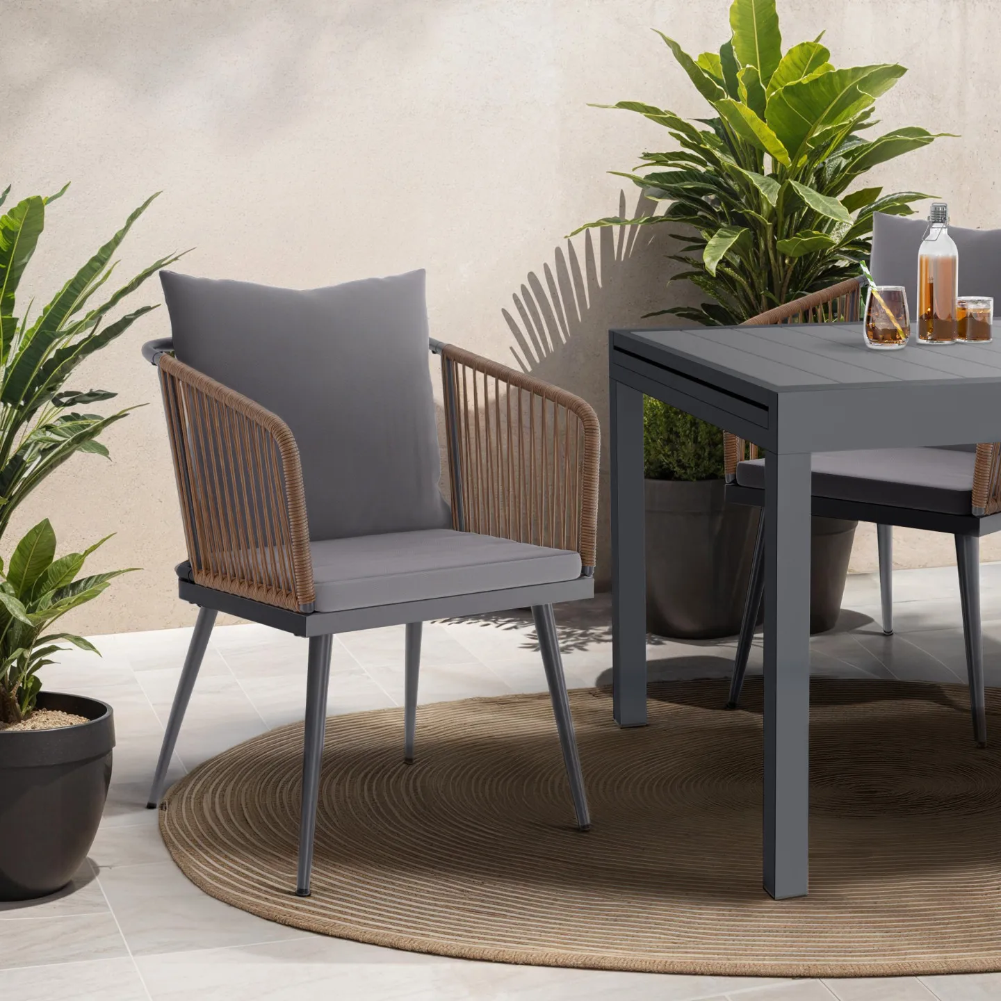 Lot de 2 fauteuils de jardin ARIZONA en métal gris et cordage rotin foncé