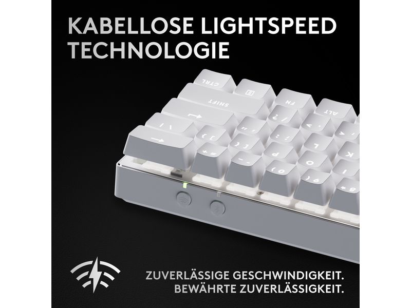 Logitech Gaming-Tastatur Pro X 60 Lightspeed White Kabellose 60%-Gaming-Tastatur mit Logitech Lightspeed-Technologie und RGB-Beleuchtung