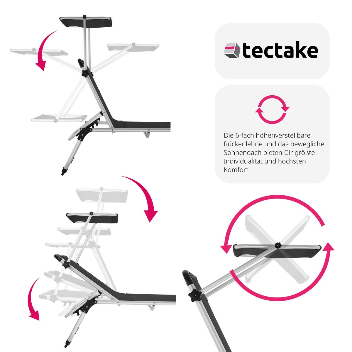 tectake Aurelie opvouwbare ligstoel 217 x 60,5 x 72 cm