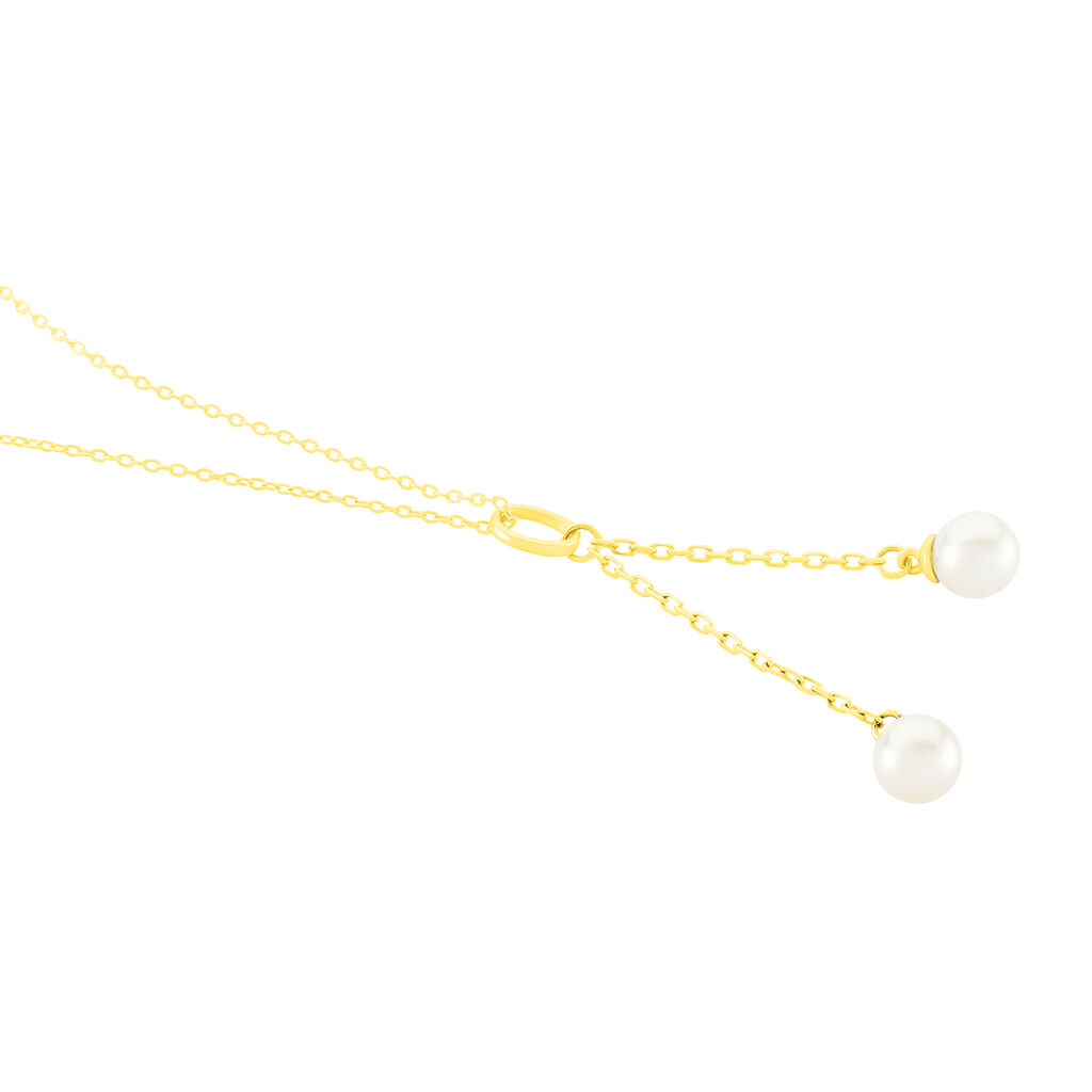 Collier Carrine 2 Fils Or Jaune Perle De Culture