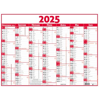 Calendrier Classique - 7 mois par face - 43 x 55 cm - rouge - Oberthur